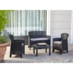 Dmora – Set da Giardino Dlinett, Composizione da Esterno con Due Poltrone, un Divano e un Tavolino, Effetto Rattan, con Cuscini, 100% Prodotto in Italia, Colore Antracite - immagine 2