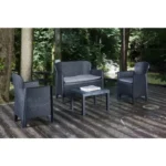 Dmora – Set da Giardino Dlinett, Composizione da Esterno con Due Poltrone, un Divano e un Tavolino, Effetto Rattan, con Cuscini, 100% Prodotto in Italia, Colore Antracite - immagine 3