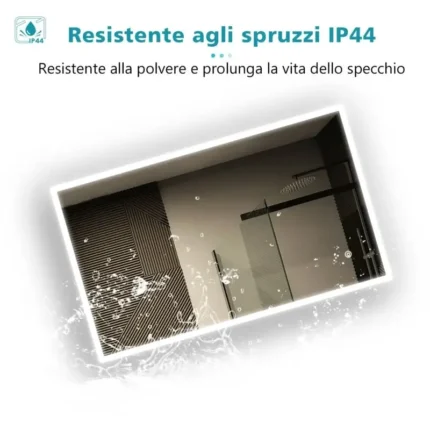 Specchio LED per Bagno SIRHONA, 100×60 cm, con Controllo Tattile e Funzione Antiappannamento, Impermeabile IP44, Stile Moderno Rettangolare