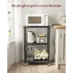 VASAGLE Scaffale da Cucina con Rotelle – Industriale, Ebano e Nero
