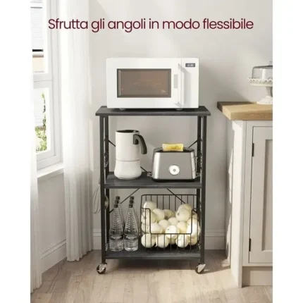 VASAGLE Scaffale da Cucina con Rotelle – Industriale, Ebano e Nero